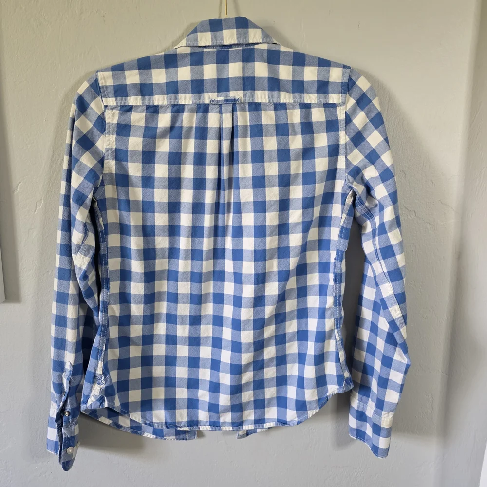 American Eagle Blue & White Plaid Button-Up Shirt β Size 0 β 100% Cotton Womens - Picture 10 of 16